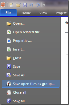 click on the File Tab and select Save open files as group…