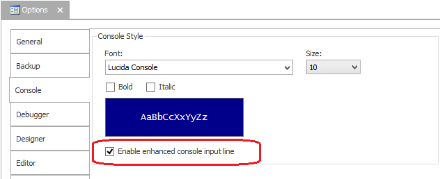 enabling the enhanced console input line