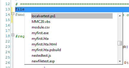 file list shows the files contained in the same folder as the currently active script