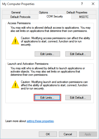select Edit Limit in the Launch and Activation Permissions area