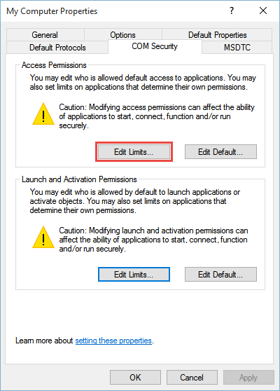 start with Access Permissions by clicking Edit Limits