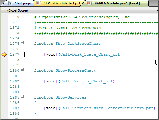 This dialog will show you all the open PowerShell scripts. Just select the one you use to drive or test your module and press OK.