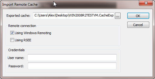 Select the cache export file