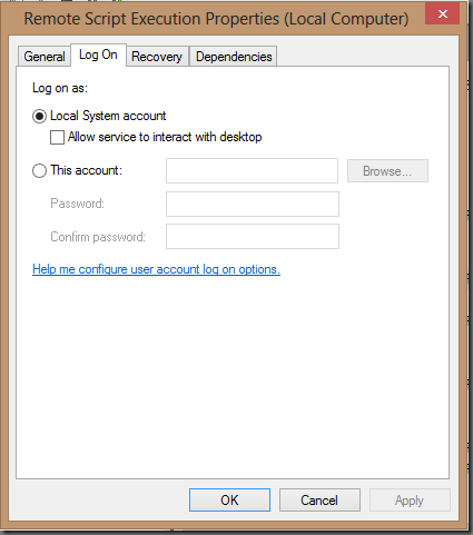 Remote Script Execution Properties: service user
