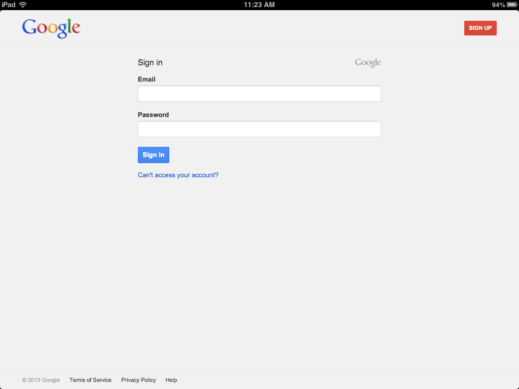 example of the Google Drive Login Screen