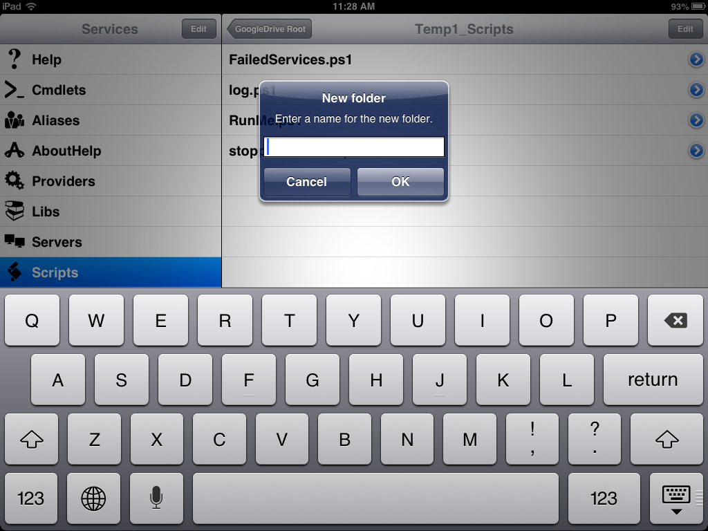 input screen to create a new Folder