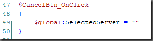 Cancel button - make sure the global variable is empty, to indicate the user didn’t select anything