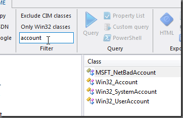 WMI Explorer filter functionality