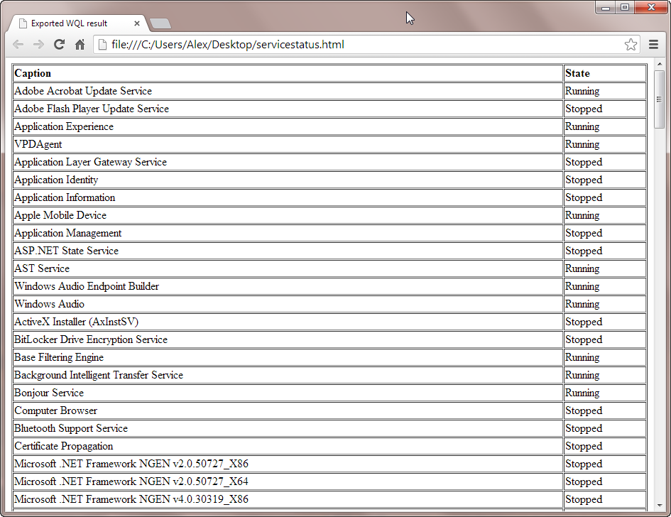 WMI Explorer query output