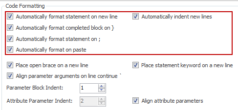 options serve as triggers for auto formatting