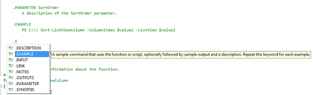 expand on the help comment with the help of PowerShell Studio's PrimalSense