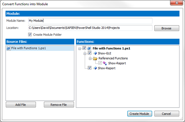 New Module From Functions Dialog