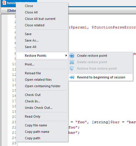 document tab context menu: Restore Points->Rewind