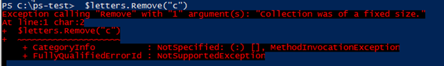 Exception calling Remove with 1 argument(s): Collection was of a fixed size