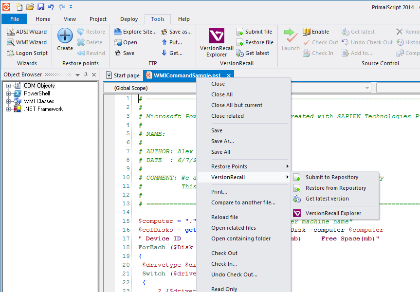 sapien powershell studio insert text doc