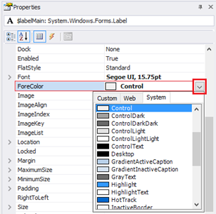 ForeColor property in the Properties pane