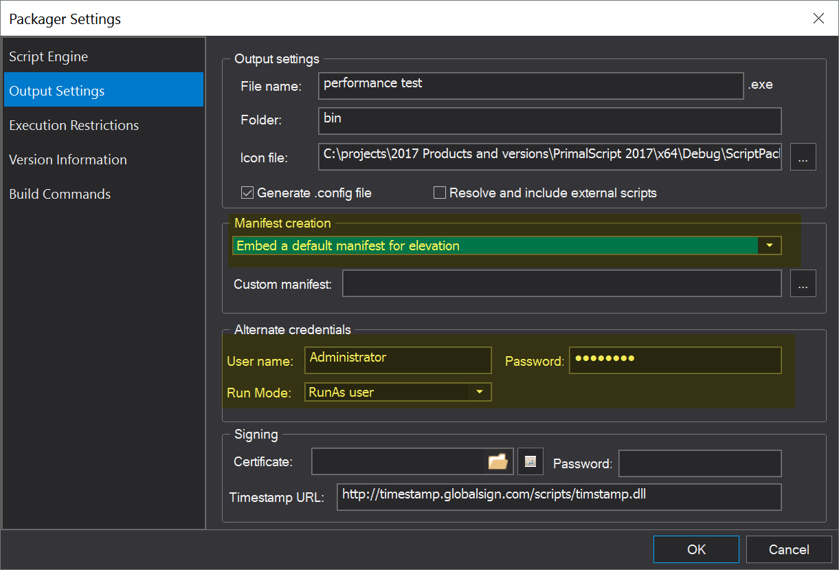 Packager Settings