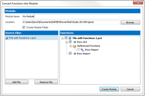 sapien powershell studio form project vs module project